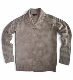 True Rock Mens Beige Solid Acrylic Knit V-Neck Shawl Collar Sweater M
